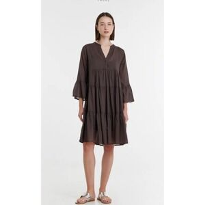 Devotion Twins Mariani Brown Tiered See ThroughLightweight Cotton Dress sz XS